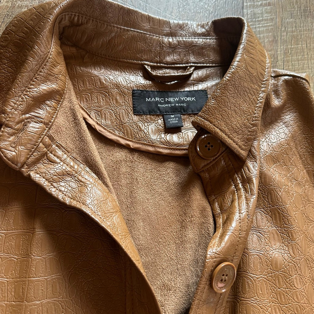 Women's MARC NEW YORK Brown Croc Embossed Faux Leather Jacket M - Picture 4 of 15